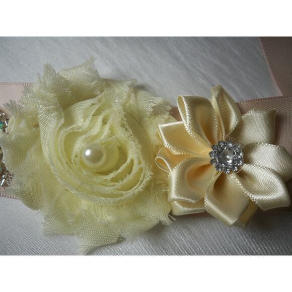 Blush AB Rhinestone Flower Appliqued Floral Bridal MOB Prom Party Formal Belt - Picture 3 of 5
